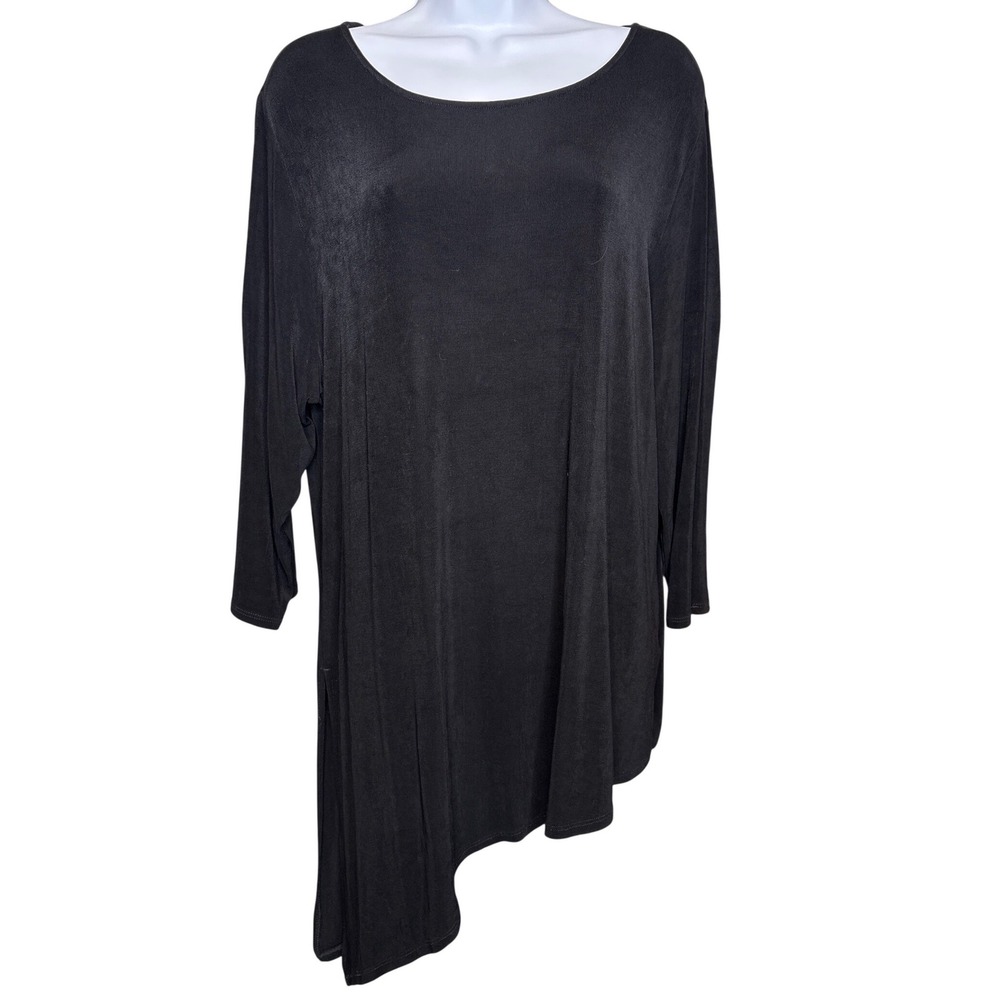 Travelers by Chicos‎ Womens Black Liquid Knit Asymmetrical Tunic Top Size 3 XL